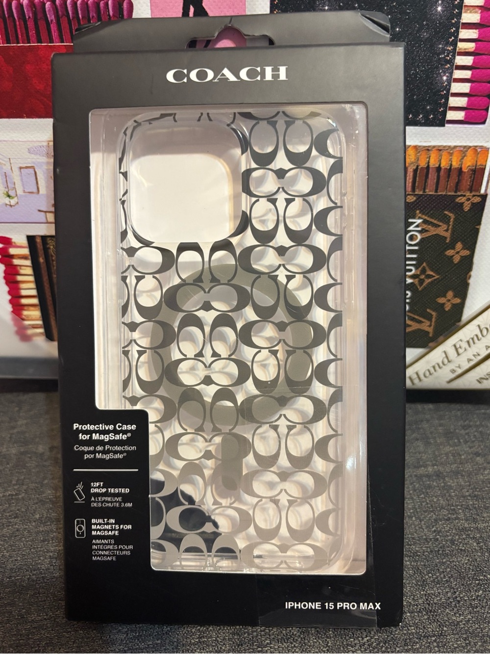 COACH Clear Signature MagSafe iPhone 15 Pro Max Case - Gray Pattern